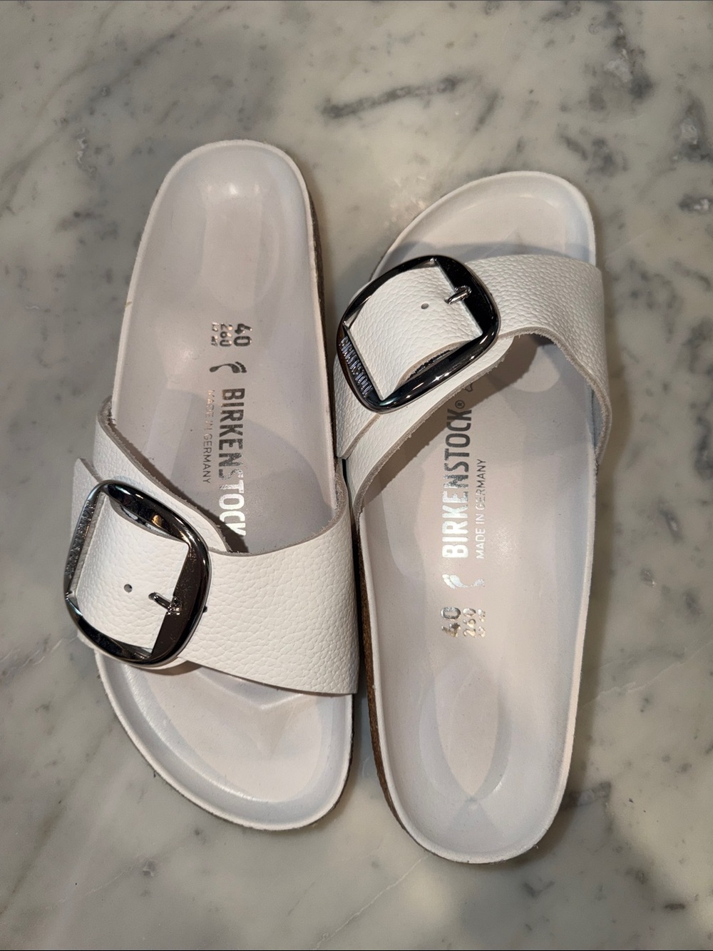 Birkenstock Madrid White Big Buckle Slide Sandals NEW IN BOX